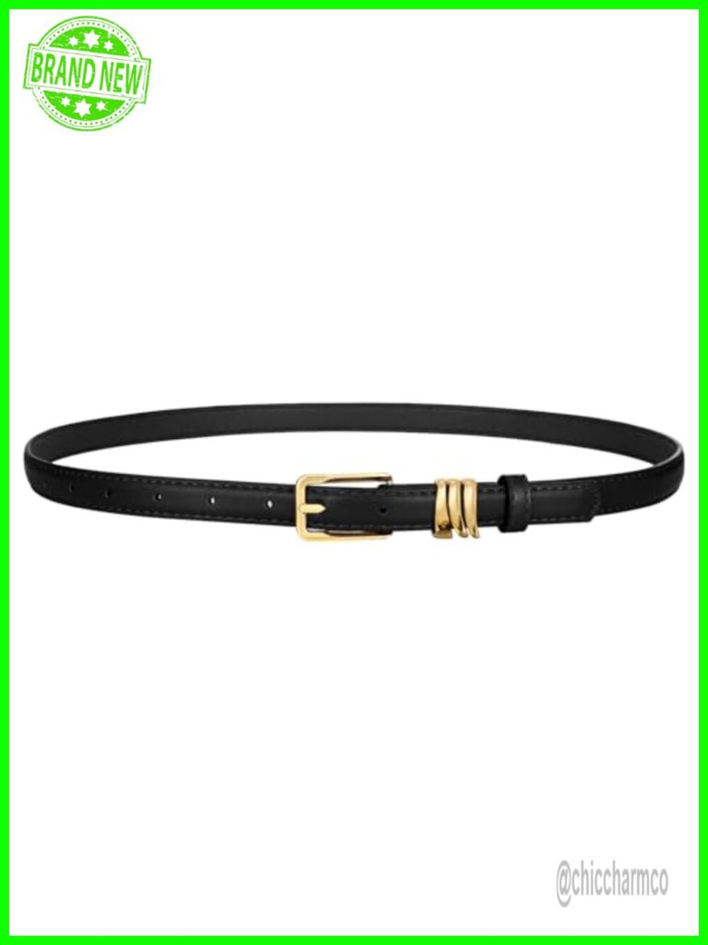Women's Skinny PU Leather Belt Thin Waist Belt with Gold Buckle